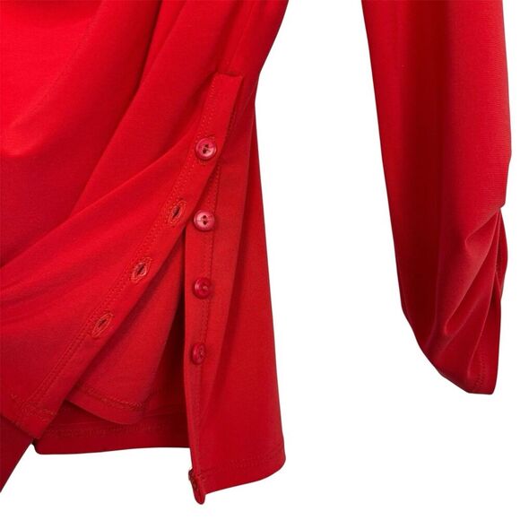 Joseph Ribkoff Cowl Neck Tunic Top Size 10 Red Stretch Draped Capsule Modest Y2K - Picture 3 of 9